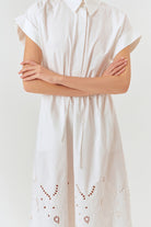 Exquise-Düşük Kol Fisko Detaylı Pamuklu Rahat Kalıp Elbise-ELBİSE-5-Milagron.com