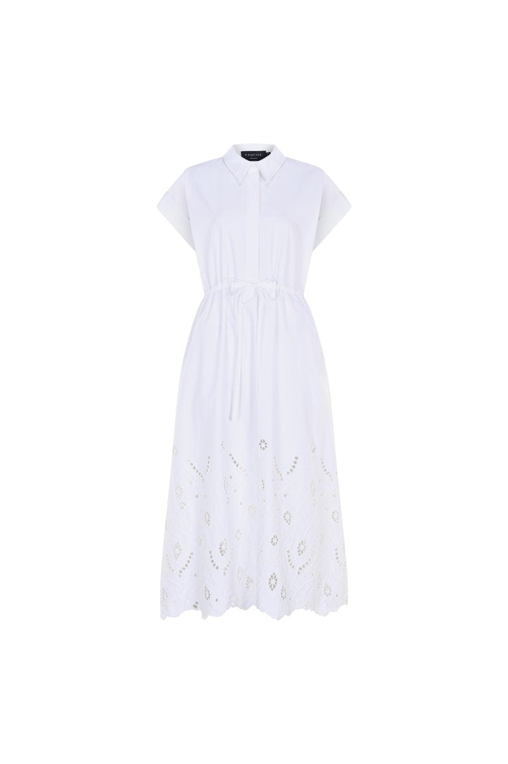 Exquise-Düşük Kol Fisko Detaylı Pamuklu Rahat Kalıp Elbise-ELBİSE-6-Milagron.com