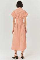 Exquise-Düşük Kol Kemer Detaylı Midi Boy Pamuklu Gömlek Elbise-ELBİSE-3-Milagron.com