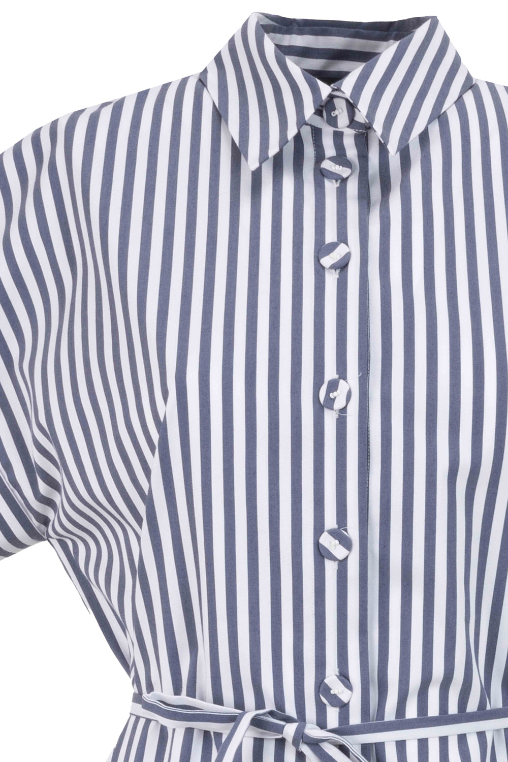 Exquise-Düşük Kol çizgili Mini Boy Pamuklu Gömlek Elbise-Elbise-2-Milagron.com