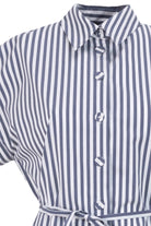 Exquise-Düşük Kol çizgili Mini Boy Pamuklu Gömlek Elbise-Elbise-2-Milagron.com