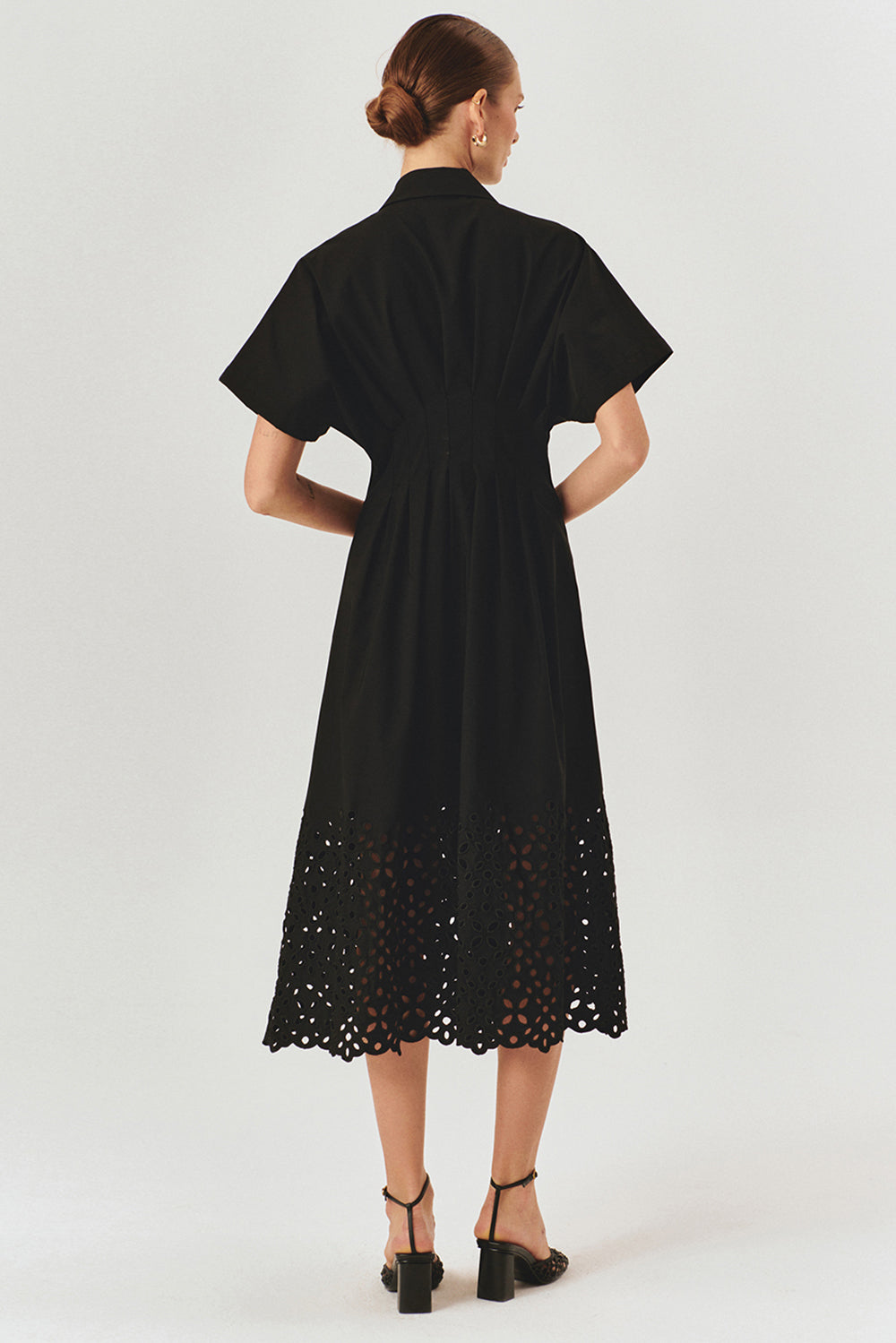 Exquise-Düşük Kol önden Düğmeli Etek Uçları Fistolu Bele Oturan Midi Boy Gömlek Elbise-ELBİSE-12-Milagron.com