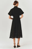 Exquise-Düşük Kol önden Düğmeli Etek Uçları Fistolu Bele Oturan Midi Boy Gömlek Elbise-ELBİSE-12-Milagron.com