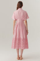 Exquise-Düşük Kol önden Düğmeli Etek Uçları Fistolu Bele Oturan Midi Boy Gömlek Elbise-ELBİSE-2-Milagron.com