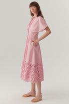 Exquise-Düşük Kol önden Düğmeli Etek Uçları Fistolu Bele Oturan Midi Boy Gömlek Elbise-ELBİSE-4-Milagron.com