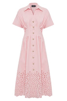 Exquise-Düşük Kol önden Düğmeli Etek Uçları Fistolu Bele Oturan Midi Boy Gömlek Elbise-ELBİSE-6-Milagron.com