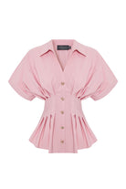 Exquise-Düşük Kollu Bele Oturan Pileli Poplin Gömlek-Gömlek-6-Milagron.com