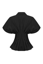 Exquise-Düşük Kollu Bele Oturan Pileli Poplin Gömlek-Gömlek-9-Milagron.com