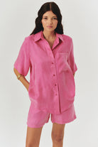 Exquise-Düz Kesim Lyocell Regular Pembe Gömlek-Gömlek-1-Milagron.com
