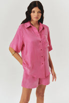 Exquise-Düz Kesim Lyocell Regular Pembe Gömlek-Gömlek-5-Milagron.com