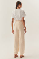Exquise-Düz Kesim Uyumlu Kemerli Yüksek Bel Bej Pantolon-Pantolon-4-Milagron.com