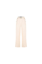 Exquise-Düz Kesim Uyumlu Kemerli Yüksek Bel Bej Pantolon-Pantolon-6-Milagron.com