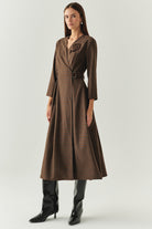 Exquise-Ekose Beli Kemer Detaylı Anvelop Slim Fit çok Renkli Midi Elbise-ELBİSE-2-Milagron.com