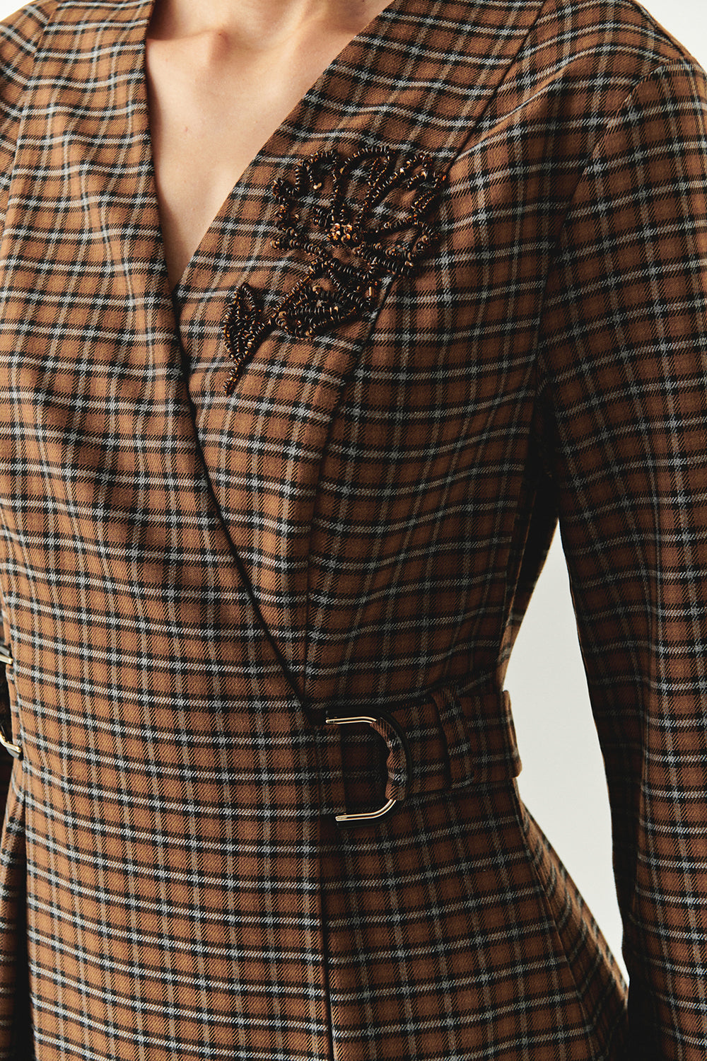 Exquise-Ekose Beli Kemer Detaylı Anvelop Slim Fit çok Renkli Midi Elbise-ELBİSE-4-Milagron.com