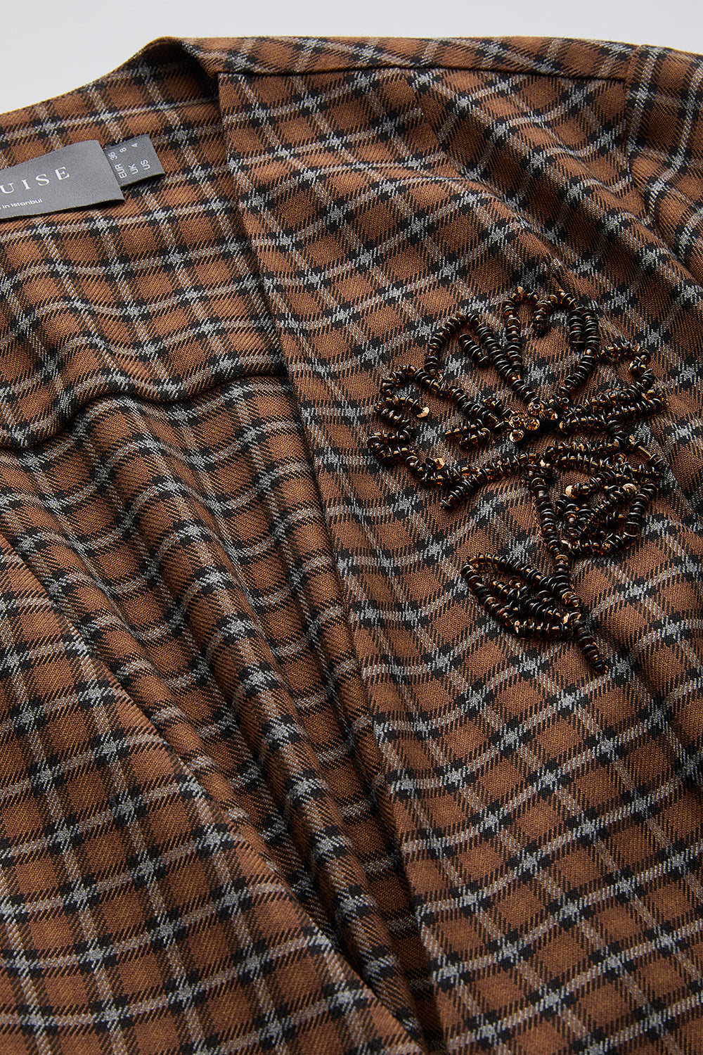 Exquise-Ekose Beli Kemer Detaylı Anvelop Slim Fit çok Renkli Midi Elbise-ELBİSE-5-Milagron.com