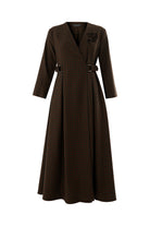 Exquise-Ekose Beli Kemer Detaylı Anvelop Slim Fit çok Renkli Midi Elbise-ELBİSE-6-Milagron.com