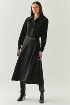 Exquise-Ekose Desenli Anvelop Regular Midi Antrasit Etek-ETEK-1-Milagron.com