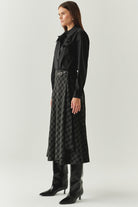 Exquise-Ekose Desenli Anvelop Regular Midi Antrasit Etek-ETEK-2-Milagron.com