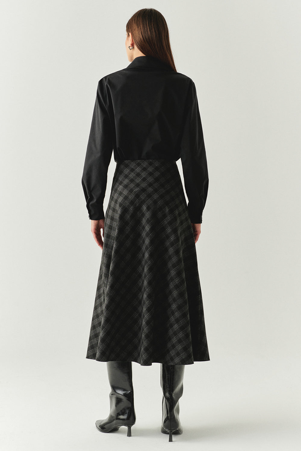 Exquise-Ekose Desenli Anvelop Regular Midi Antrasit Etek-ETEK-3-Milagron.com