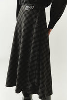 Exquise-Ekose Desenli Anvelop Regular Midi Antrasit Etek-ETEK-5-Milagron.com