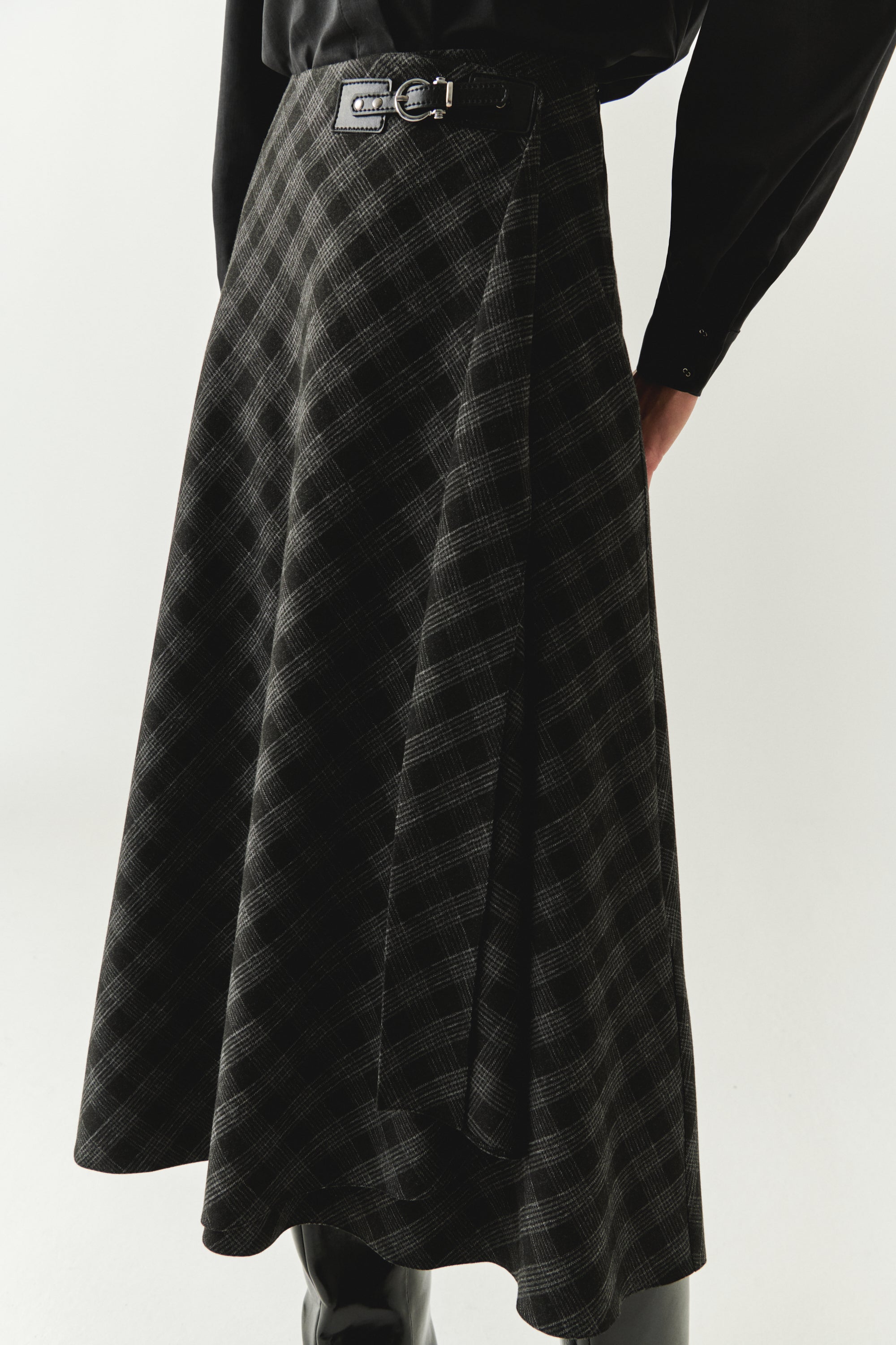 Exquise-Ekose Desenli Anvelop Regular Midi Antrasit Etek-ETEK-5-Milagron.com