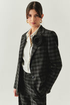 Exquise-Ekose Taş Detaylı Cepli Regular Astarlı Antrasit Blazer Ceket-BLAZER-1-Milagron.com