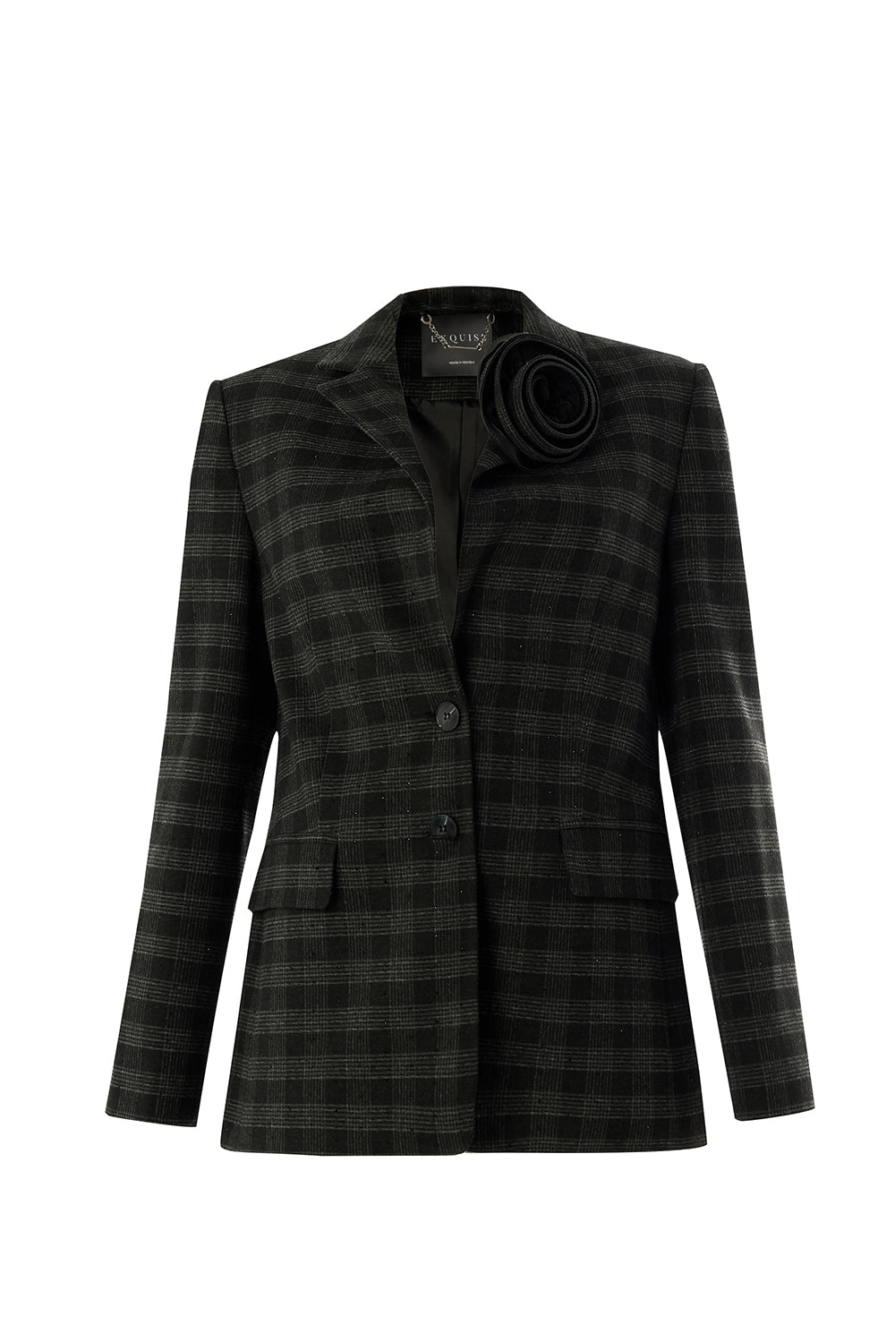 Exquise-Ekose Taş Detaylı Cepli Regular Astarlı Antrasit Blazer Ceket-BLAZER-7-Milagron.com
