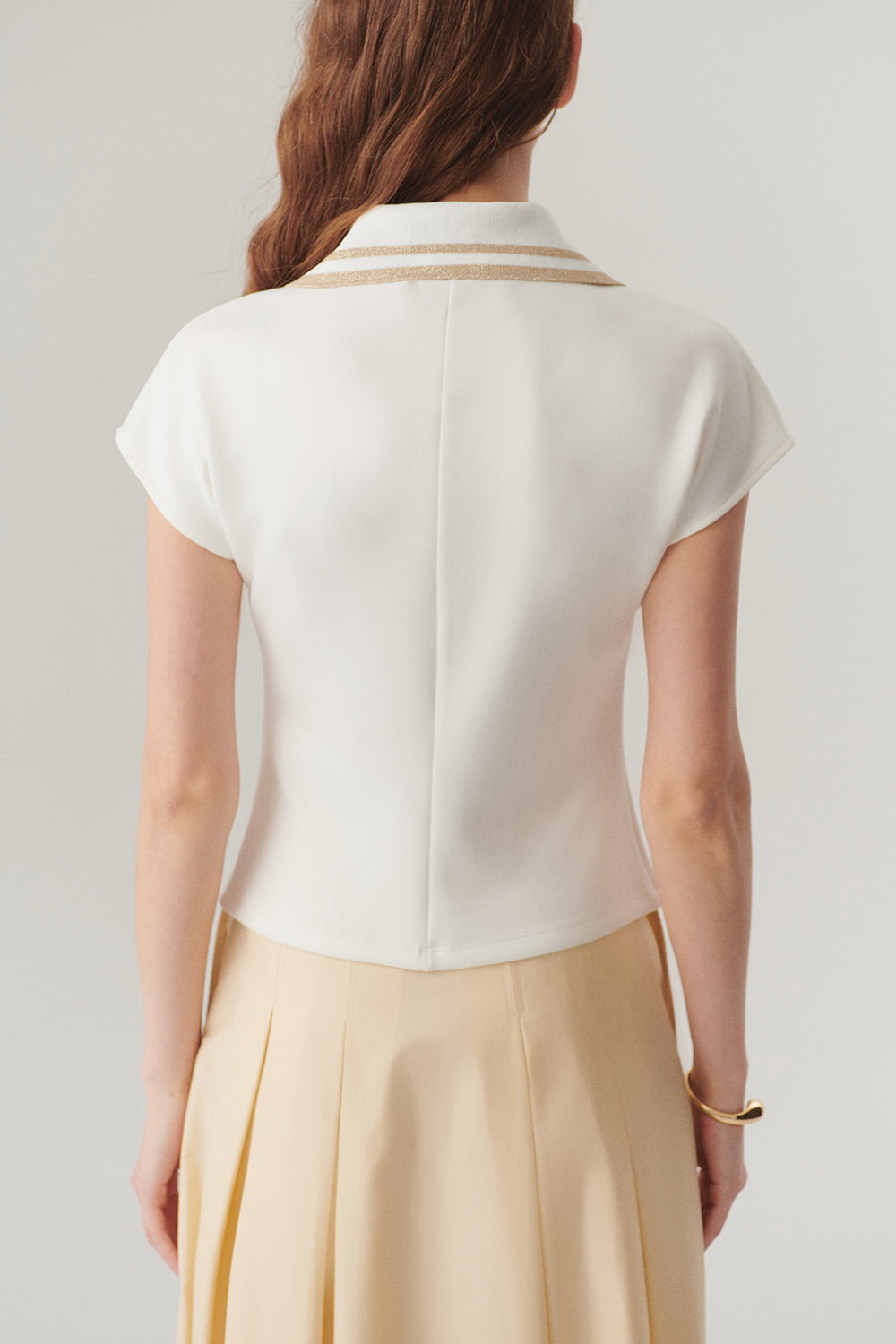 Exquise-Ekru Düğme Detaylı Polo Yaka Regular örme Tişört-T-Shirts-2-Milagron.com