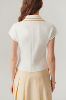 Exquise-Ekru Düğme Detaylı Polo Yaka Regular örme Tişört-T-Shirts-2-Milagron.com