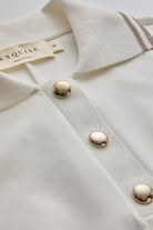 Exquise-Ekru Düğme Detaylı Polo Yaka Regular örme Tişört-T-Shirts-8-Milagron.com