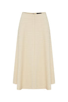 Exquise-Ekru Renk Dokulu Kumaş Diz Altı Kloş Etek-Etek-6-Milagron.com