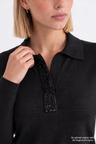 El İŞi Polo Yaka Uzun Kollu Regular Triko Siyah Bluz