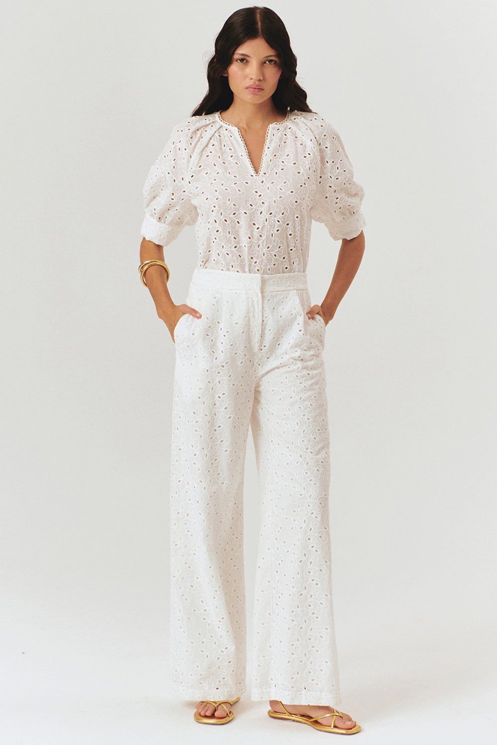 Exquise-Fisto Kumaş Bol Kesim Siyah / Beyaz Pantolon-Pantolon-1-Milagron.com