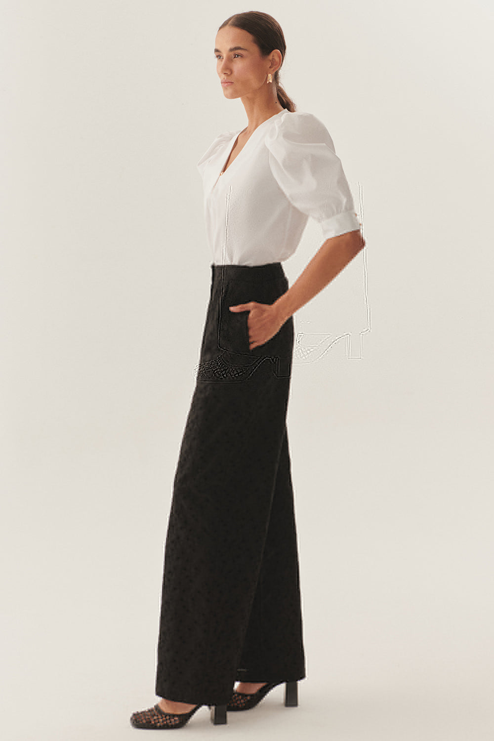 Exquise-Fisto Kumaş Bol Kesim Siyah / Beyaz Pantolon-Pantolon-12-Milagron.com