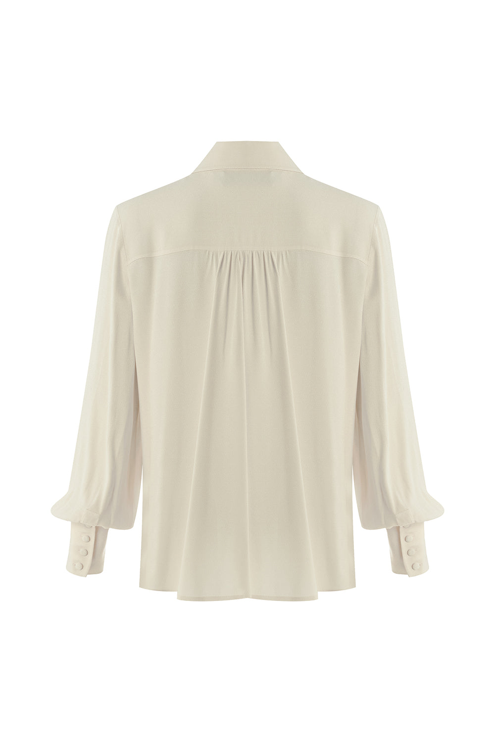 Exquise-Fular Detaylı Düğmeli Regular Uzun Kollu Viskon Ekru Gömlek-GÖMLEK-8-Milagron.com