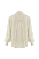 Exquise-Fular Detaylı Düğmeli Regular Uzun Kollu Viskon Ekru Gömlek-GÖMLEK-8-Milagron.com