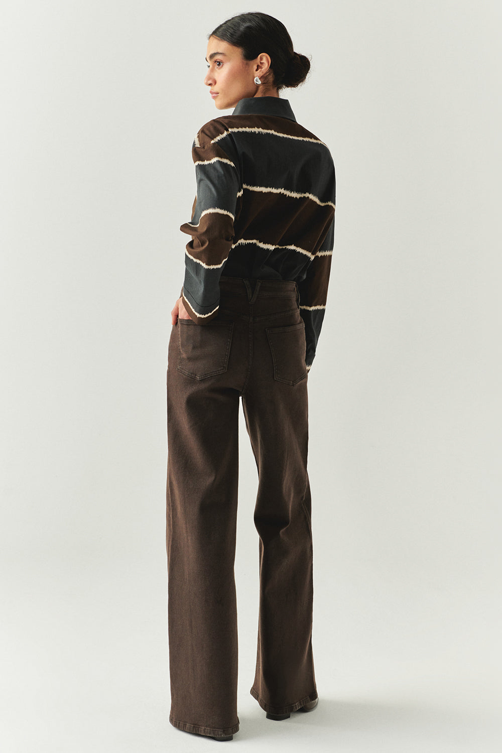 Exquise-Geniş Paça Cepli Yüksek Bel Regular Kahve Denim Pantolon-JEAN-2-Milagron.com