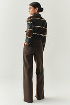 Exquise-Geniş Paça Cepli Yüksek Bel Regular Kahve Denim Pantolon-JEAN-2-Milagron.com