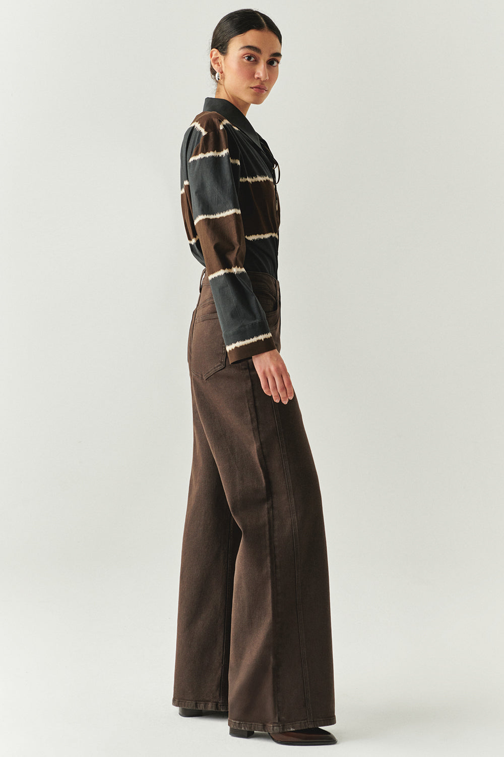 Exquise-Geniş Paça Cepli Yüksek Bel Regular Kahve Denim Pantolon-JEAN-3-Milagron.com