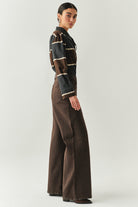 Exquise-Geniş Paça Cepli Yüksek Bel Regular Kahve Denim Pantolon-JEAN-3-Milagron.com