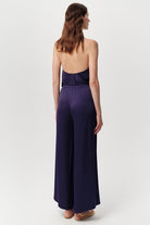 Geniş Paça Saten Görünümlü Beli Bağcıklı Regular Lacivert Pantolon