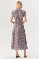 Exquise-Geometrik Desenli Bel Detaylı Midi Gömlek Elbise-ELBİSE-4-Milagron.com