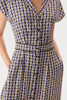 Exquise-Geometrik Desenli Bel Detaylı Midi Gömlek Elbise-ELBİSE-5-Milagron.com