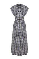 Exquise-Geometrik Desenli Bel Detaylı Midi Gömlek Elbise-ELBİSE-6-Milagron.com