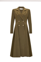 Exquise-Gold Düğme Detaylı Kruvaze Dokuma Midi Blazer Elbise-ELBİSE-1-Milagron.com