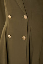 Exquise-Gold Düğme Detaylı Kruvaze Dokuma Midi Blazer Elbise-ELBİSE-3-Milagron.com