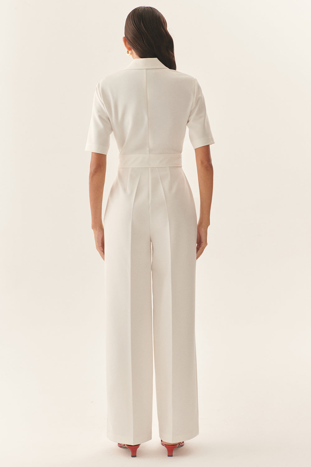 Exquise-Gold Düğme Detaylı Kruvaze Yaka Regular Beyaz Tulum-TULUM-2-Milagron.com