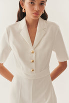 Exquise-Gold Düğme Detaylı Kruvaze Yaka Regular Beyaz Tulum-TULUM-5-Milagron.com
