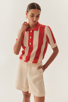 Exquise-Gold Düğme Detaylı Polo Yaka Triko Bluz-BLUZ-1-Milagron.com