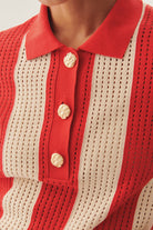 Exquise-Gold Düğme Detaylı Polo Yaka Triko Bluz-BLUZ-5-Milagron.com